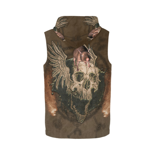 Awesome skull with rat All Over Print Sleeveless Zip Up Hoodie for Men (Model H16)