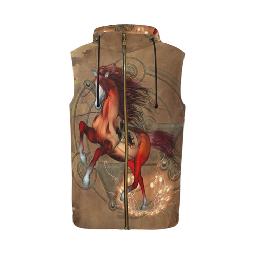 Wonderful horse with skull, red colors All Over Print Sleeveless Zip Up Hoodie for Men (Model H16)