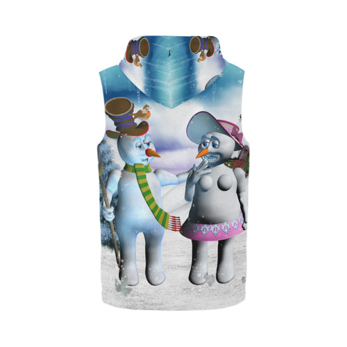 Funny snowman and snow women All Over Print Sleeveless Zip Up Hoodie for Men (Model H16)