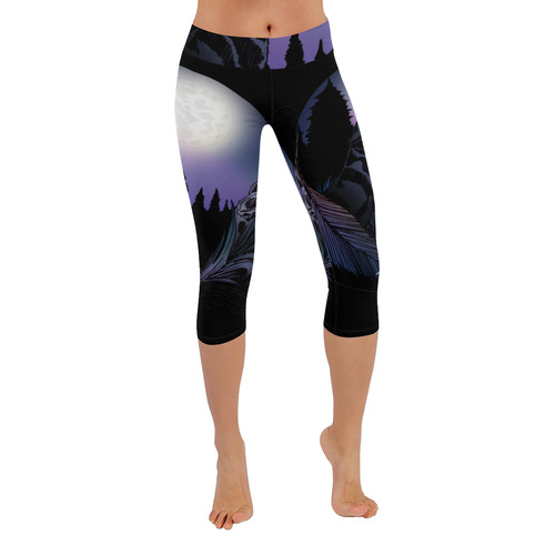 Howling Wolf Women's Low Rise Capri Leggings (Invisible Stitch) (Model L08)