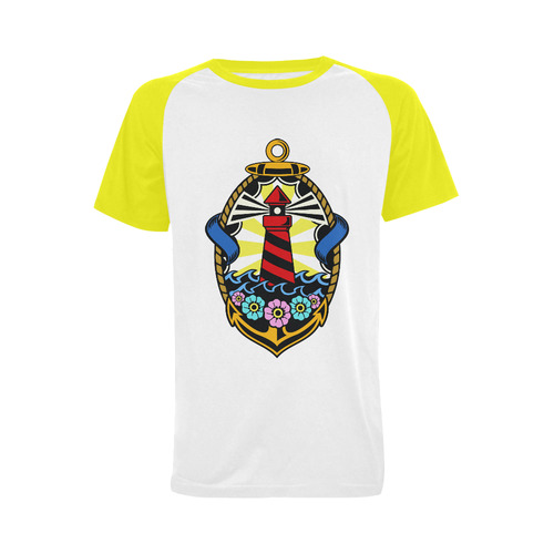 Lighthouse Modern Yellow Men's Raglan T-shirt Big Size (USA Size) (Model T11)