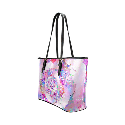First Rose Floral Geometric Triangle Fractal Leather Tote Bag/Small (Model 1651)