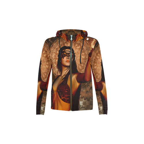 Steampunk lady with mask All Over Print Full Zip Hoodie for Kid (Model H14)