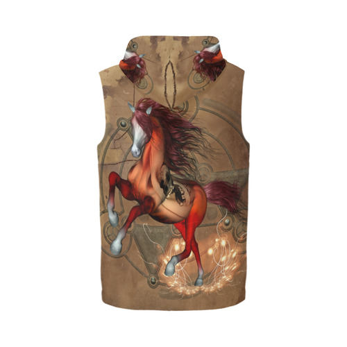 Wonderful horse with skull, red colors All Over Print Sleeveless Zip Up Hoodie for Men (Model H16)