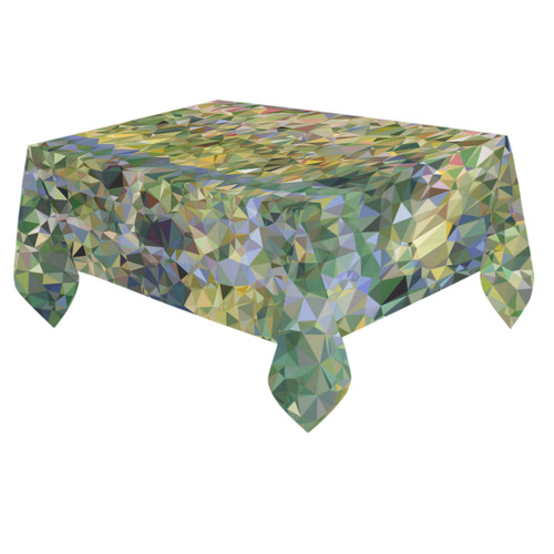 Monet Japanese Bridge Floral Geometric Triangles Cotton Linen Tablecloth 60"x 84"