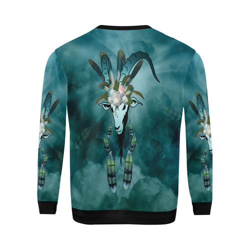 The billy goat with feathers and flowers All Over Print Crewneck Sweatshirt for Men (Model H18)