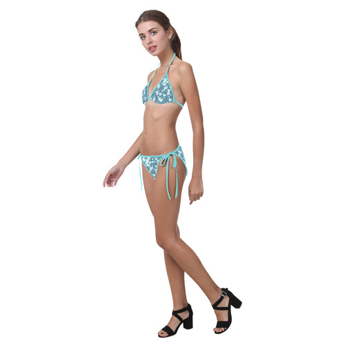 Hearts on Sparkling glitter print, teal Custom Bikini Swimsuit (Model S01)