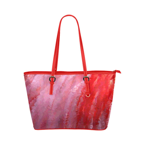Pink Flamingo Abstract Geometric Triangles Leather Tote Bag/Small (Model 1651)