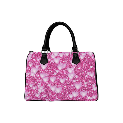 Hearts on Sparkling glitter print, pink Boston Handbag (Model 1621)