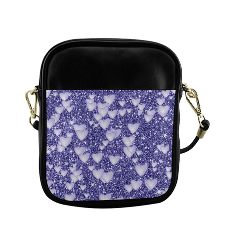 Hearts on Sparkling glitter print, blue Sling Bag (Model 1627)