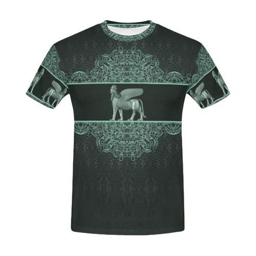 Assyrian Green Lamassu Tshirt All Over Print T-Shirt for Men (USA Size) (Model T40)