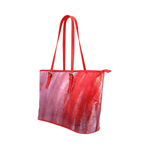 Pink Flamingo Abstract Geometric Triangles Leather Tote Bag/Small (Model 1651)