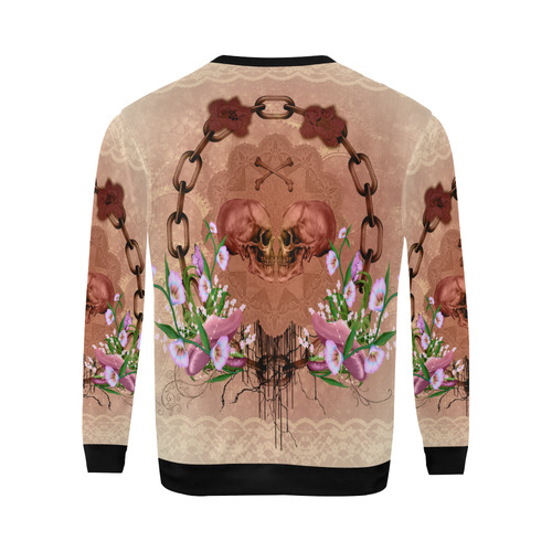 Awesome skulls with flowres All Over Print Crewneck Sweatshirt for Men (Model H18)
