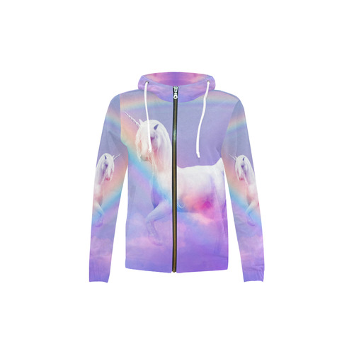 Unicorn and Rainbow All Over Print Full Zip Hoodie for Kid (Model H14)