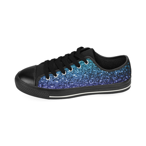 Beautiful Aqua blue Ombre glitter sparkles Low Top Canvas Shoes for Kid (Model 018)