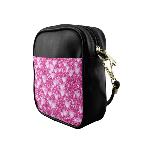 Hearts on Sparkling glitter print, pink Sling Bag (Model 1627)