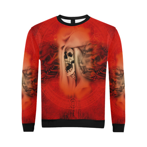 Creepy skulls on red background All Over Print Crewneck Sweatshirt for Men (Model H18)