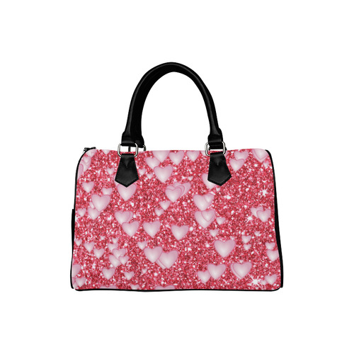 Hearts on Sparkling glitter print, red Boston Handbag (Model 1621)