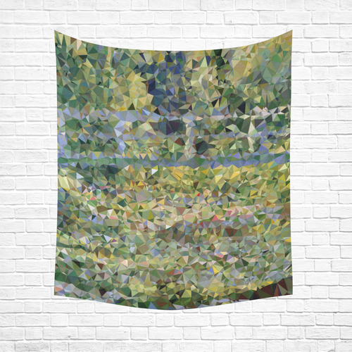 Monet Japanese Bridge Floral Geometric Triangles Cotton Linen Wall Tapestry 51"x 60"