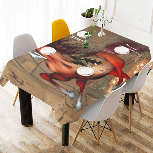 Wonderful horse with skull, red colors Cotton Linen Tablecloth 60" x 90"