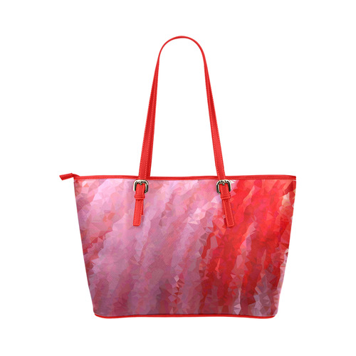 Pink Flamingo Abstract Geometric Triangles Leather Tote Bag/Small (Model 1651)