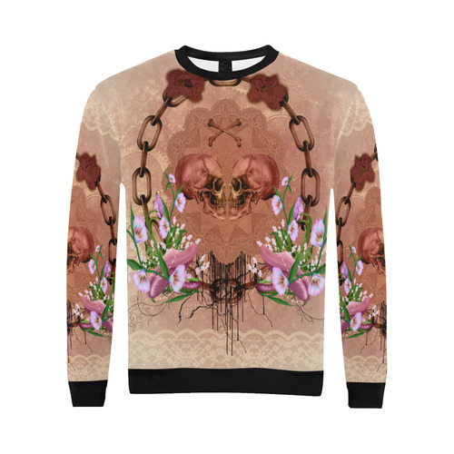 Awesome skulls with flowres All Over Print Crewneck Sweatshirt for Men (Model H18)