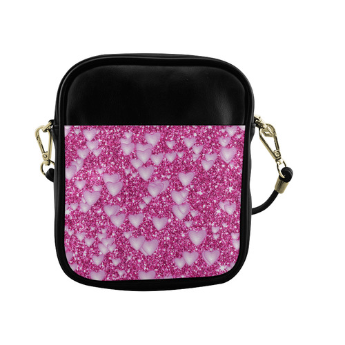 Hearts on Sparkling glitter print, pink Sling Bag (Model 1627)