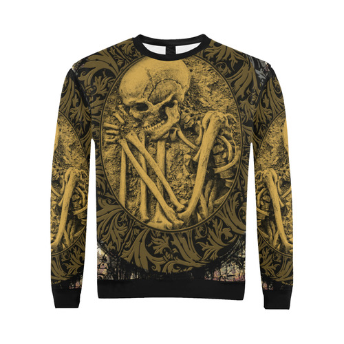 The skeleton in a round button with flowers All Over Print Crewneck Sweatshirt for Men (Model H18)