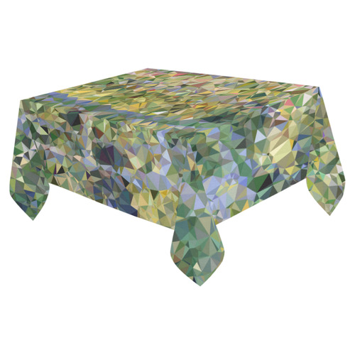 Monet Japanese Bridge Floral Geometric Triangles Cotton Linen Tablecloth 52"x 70"