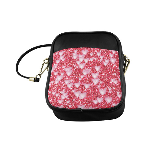 Hearts on Sparkling glitter print, red Sling Bag (Model 1627)