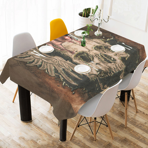 Awesome skull with rat Cotton Linen Tablecloth 60" x 90"