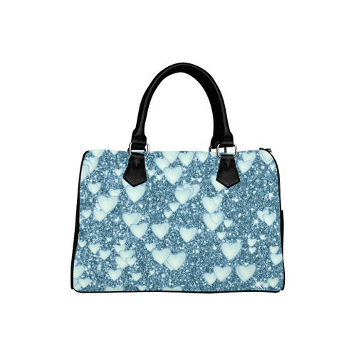 Hearts on Sparkling glitter print, teal Boston Handbag (Model 1621)