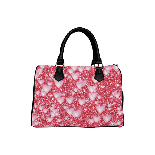 Hearts on Sparkling glitter print, red Boston Handbag (Model 1621)