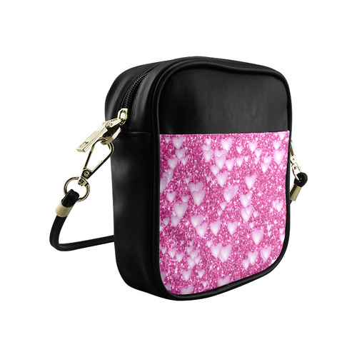 Hearts on Sparkling glitter print, pink Sling Bag (Model 1627)