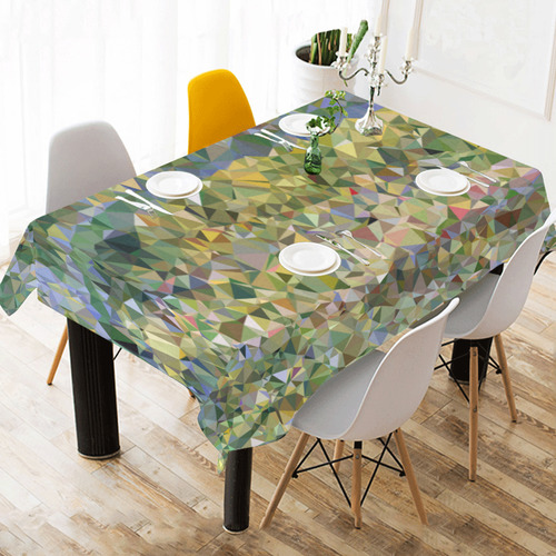 Monet Japanese Bridge Floral Geometric Triangles Cotton Linen Tablecloth 60" x 90"