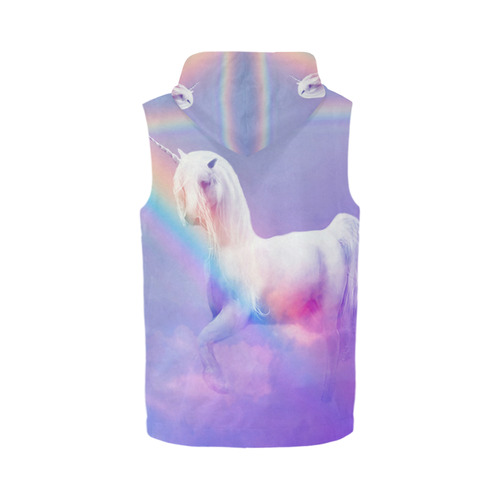 Unicorn and Rainbow All Over Print Sleeveless Zip Up Hoodie for Men (Model H16)