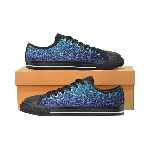 Beautiful Aqua blue Ombre glitter sparkles Low Top Canvas Shoes for Kid (Model 018)