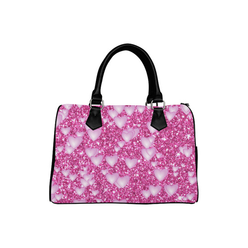 Hearts on Sparkling glitter print, pink Boston Handbag (Model 1621)