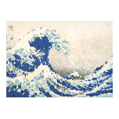 Great Wave Off Kanagawa Hokusai Triangles Cotton Linen Tablecloth 60"x 84"