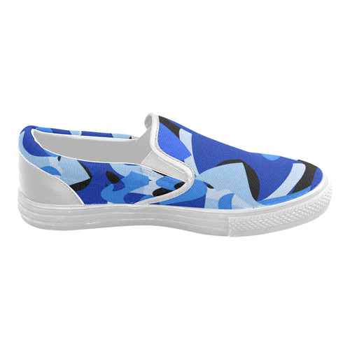 A201 Abstract Shades of Blue and Black Women's Slip-on Canvas Shoes (Model 019)