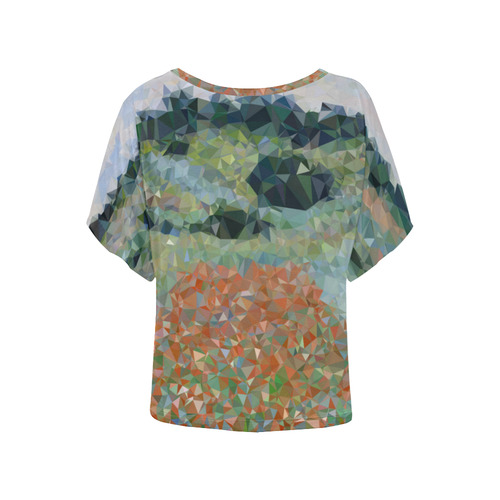 Monet Red Poppies Geometric Floral Triangles Women's Batwing-Sleeved Blouse T shirt (Model T44)