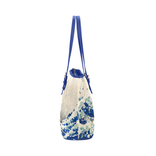 Great Wave Off Kanagawa Hokusai Triangles Leather Tote Bag/Small (Model 1651)