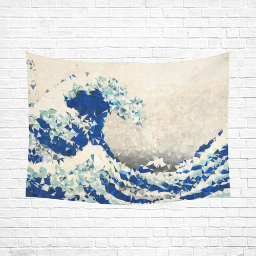 Great Wave Off Kanagawa Hokusai Triangles Cotton Linen Wall Tapestry 80"x 60"