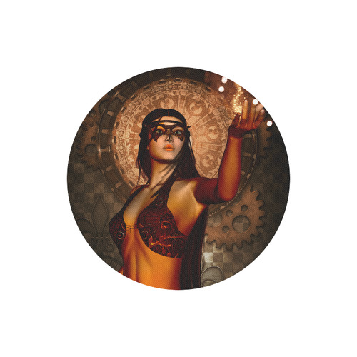 Steampunk lady with mask Round Mousepad