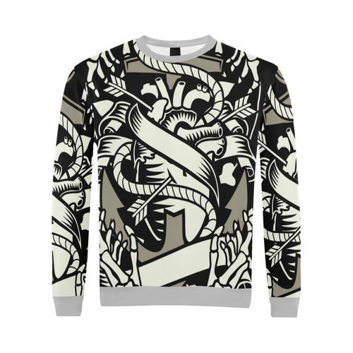 Heart And Anchor Light Grey All Over Print Crewneck Sweatshirt for Men (Model H18)