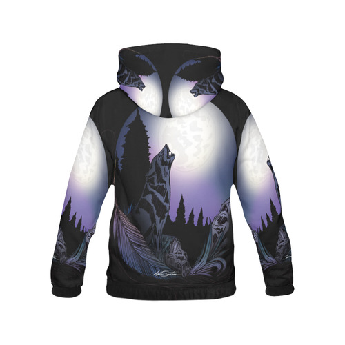 Howling Wolf All Over Print Hoodie for Women (USA Size) (Model H13)
