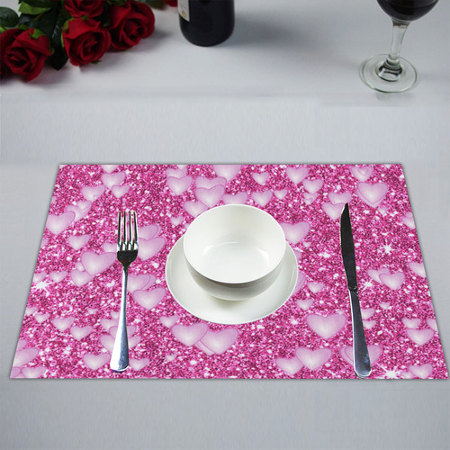 Hearts on Sparkling glitter print, pink Placemat 14’’ x 19’’ (Six Pieces)