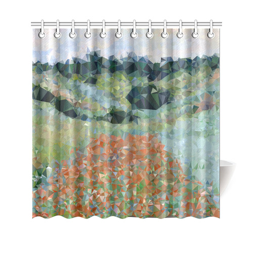 Monet Red Poppies Geometric Floral Triangles Shower Curtain 69"x70"