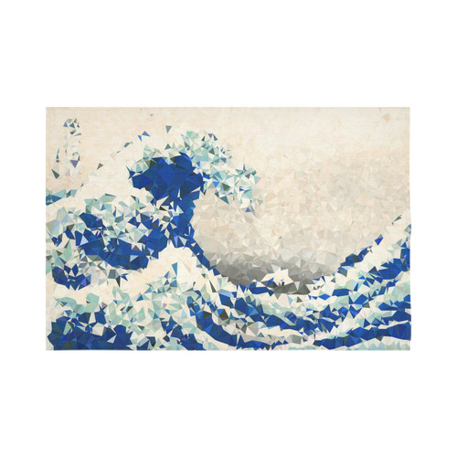 Great Wave Off Kanagawa Hokusai Triangles Cotton Linen Wall Tapestry 90"x 60"