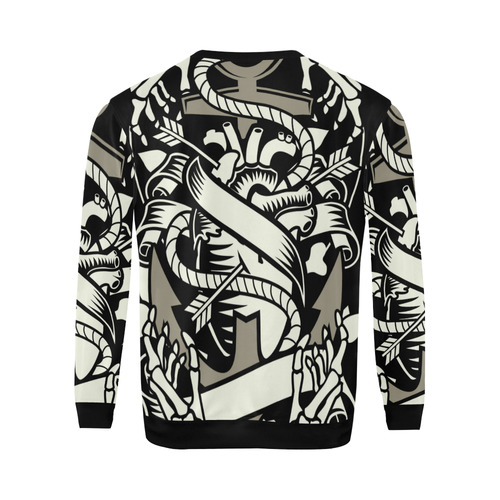Heart And Anchor Black All Over Print Crewneck Sweatshirt for Men (Model H18)